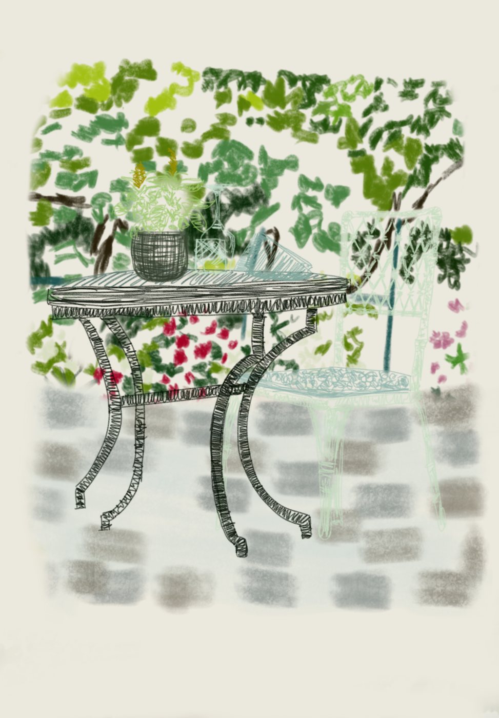 Aquarelle d’une table et d’une chaise de jardin Aquarelle d’une table et d’une chaise de jardin